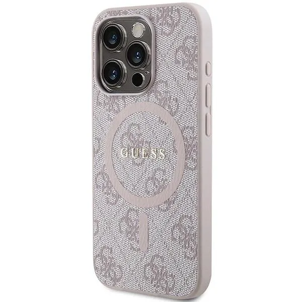 Guess 4G Collection Leather Metal Logo with MagSafe Hard Case for iphone 15 Pro Max 6.7" Pink - GUHMP15XG4GFRP