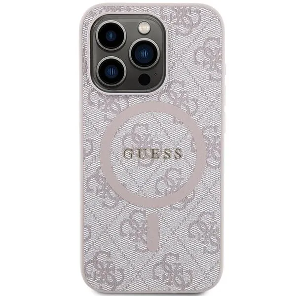 Guess 4G Collection Leather Metal Logo with MagSafe Hard Case for iphone 15 Pro Max 6.7" Pink - GUHMP15XG4GFRP