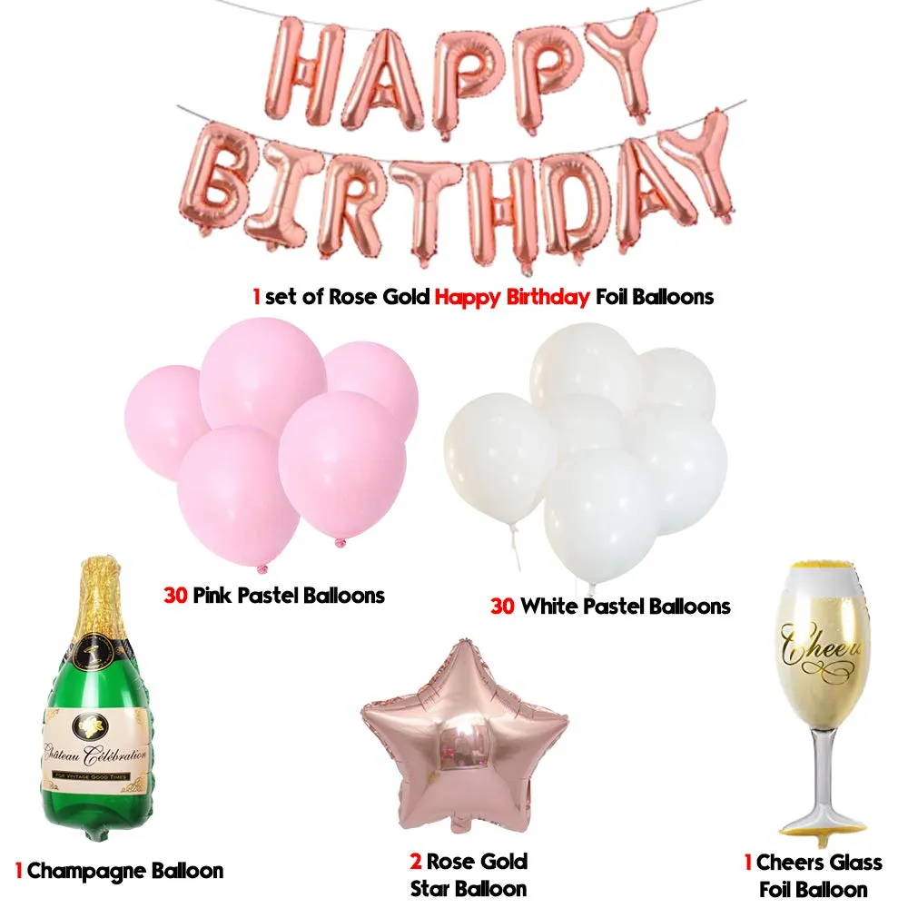 Happy Birthday Decoration Kit Rose gold 64 Items Elegant