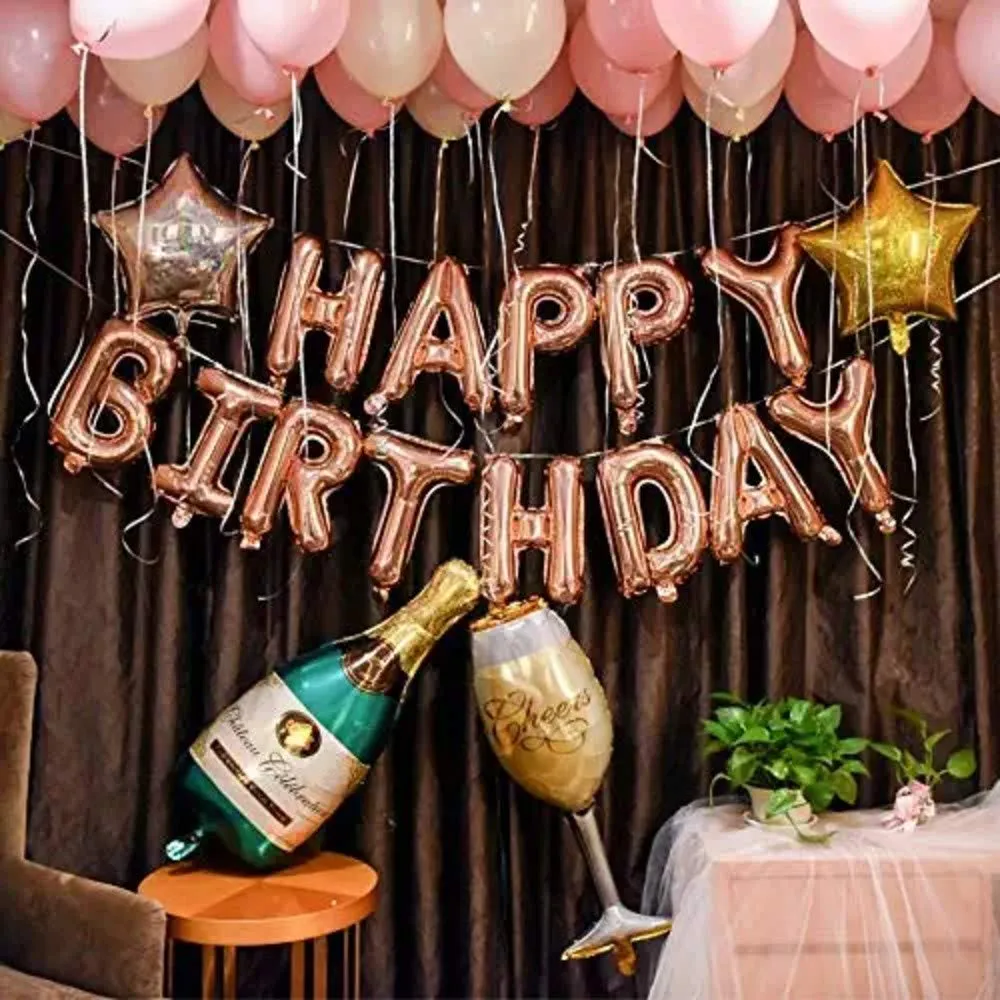 Happy Birthday Decoration Kit Rose gold 64 Items Elegant