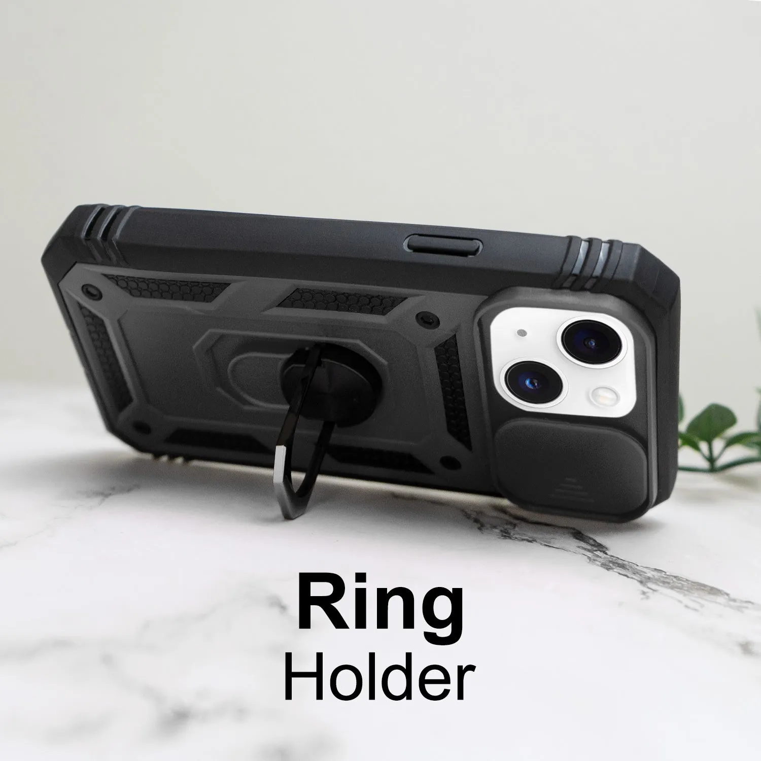 iPhone 13 Case - Heavy-Duty, Ring Holder, Camera Cover