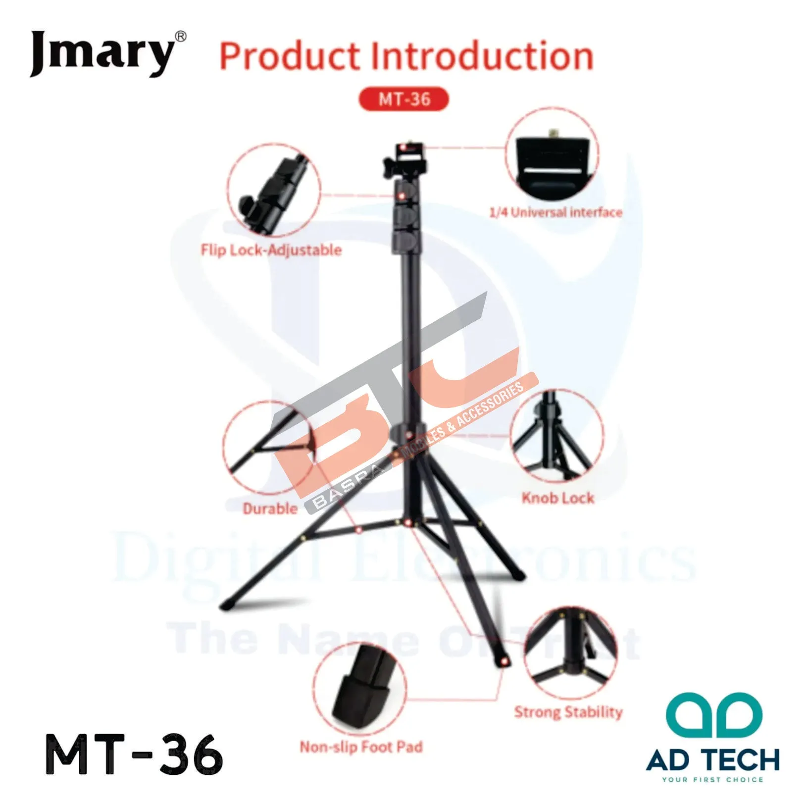 Jmary MT-36 Selfie Stick Tripod Stand - Extends 67" inches For Mobiles / Cameras / Gopro