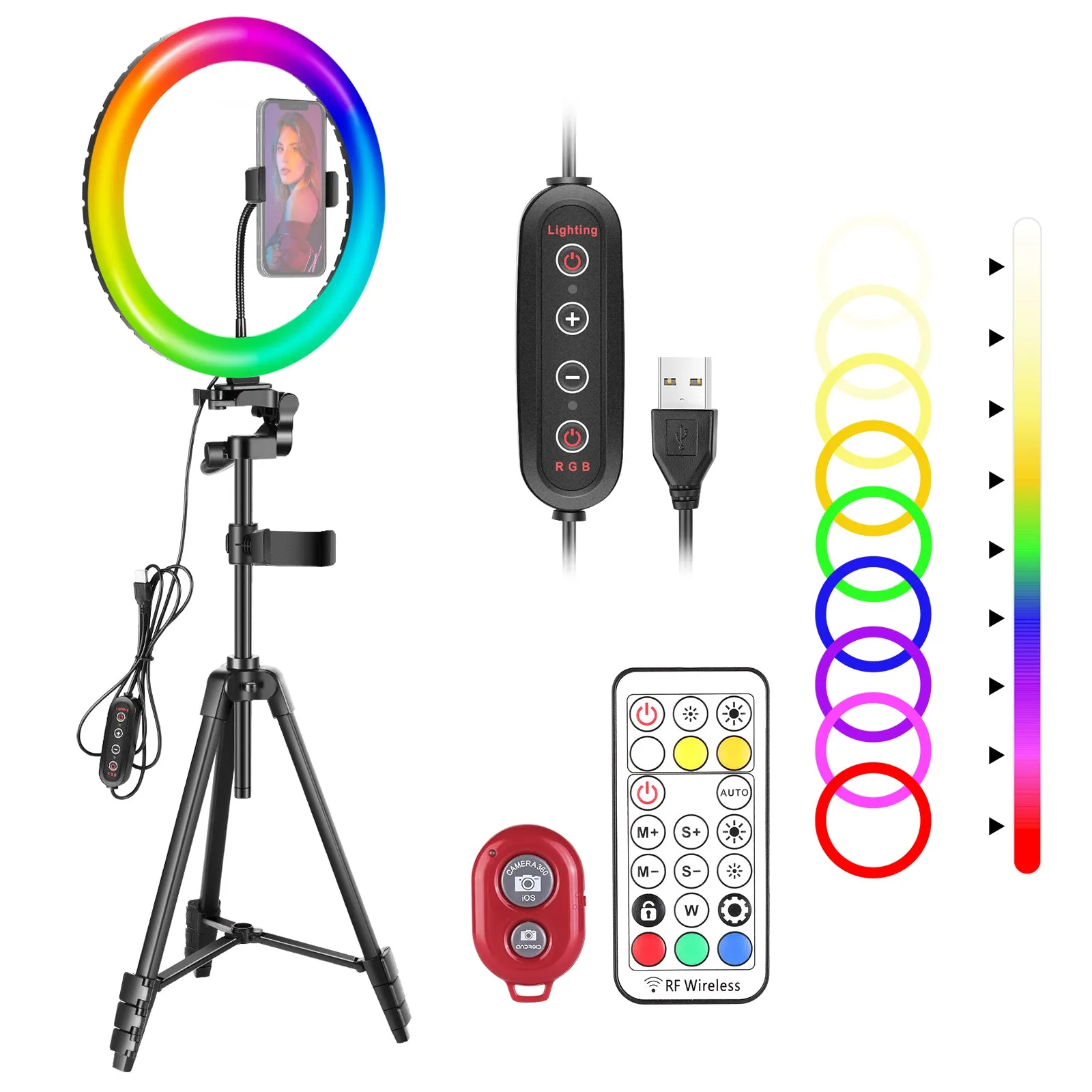 NEEWER 10/12-inch RGB Dimmable USB Selfie Ring Light