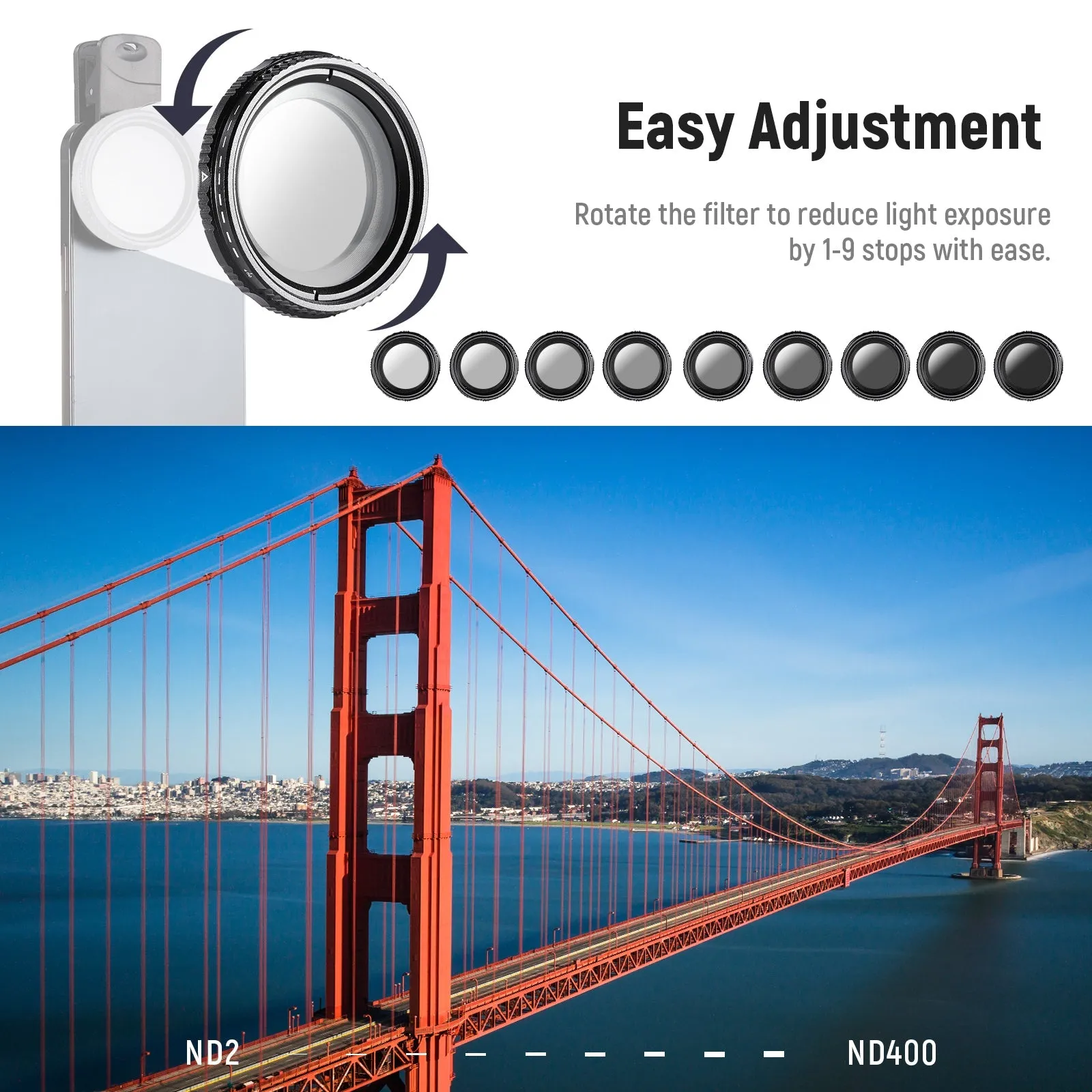 NEEWER 37mm Clip On ND2-ND400 Phone Camera Lens Filter Kit