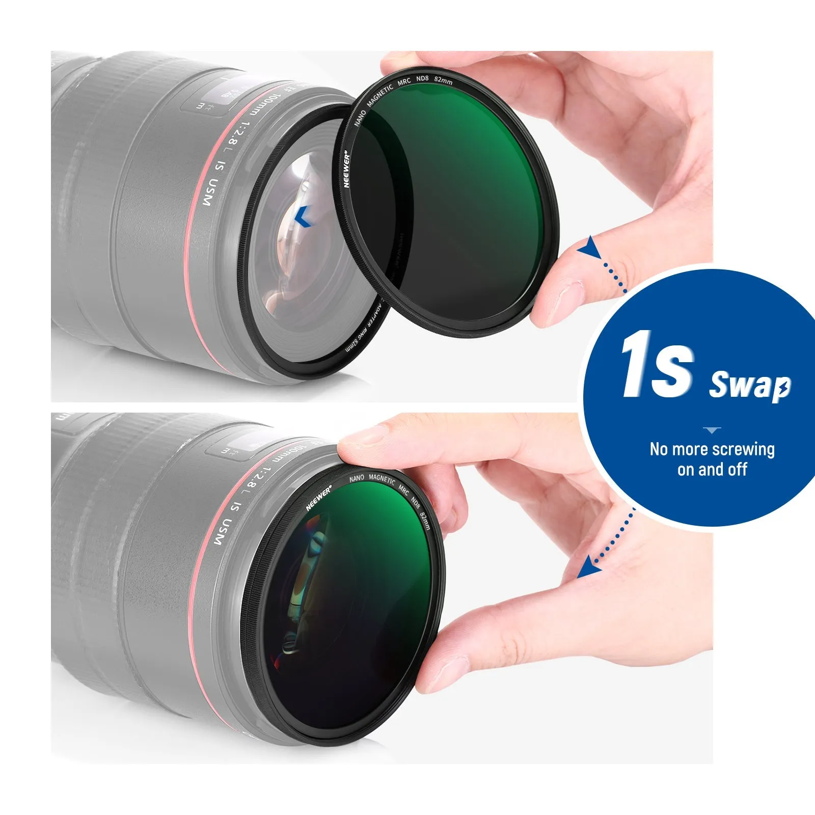 NEEWER 5-in-1 Magnetic Lens Filter Kit (1/4 Black Diffusion GND8 ND8 ND64 Ring)