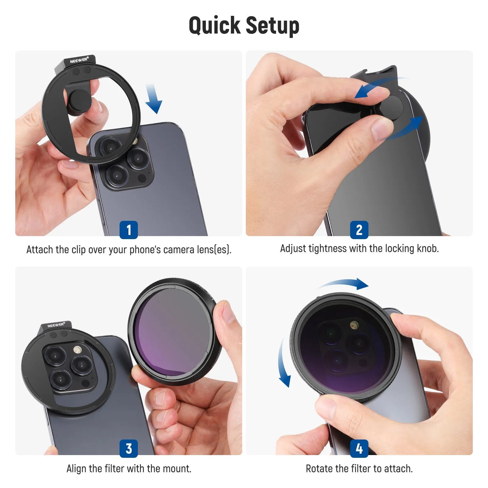 NEEWER Clip On 67mm ND2-32 Magnetic Phone Lens Filter Kit