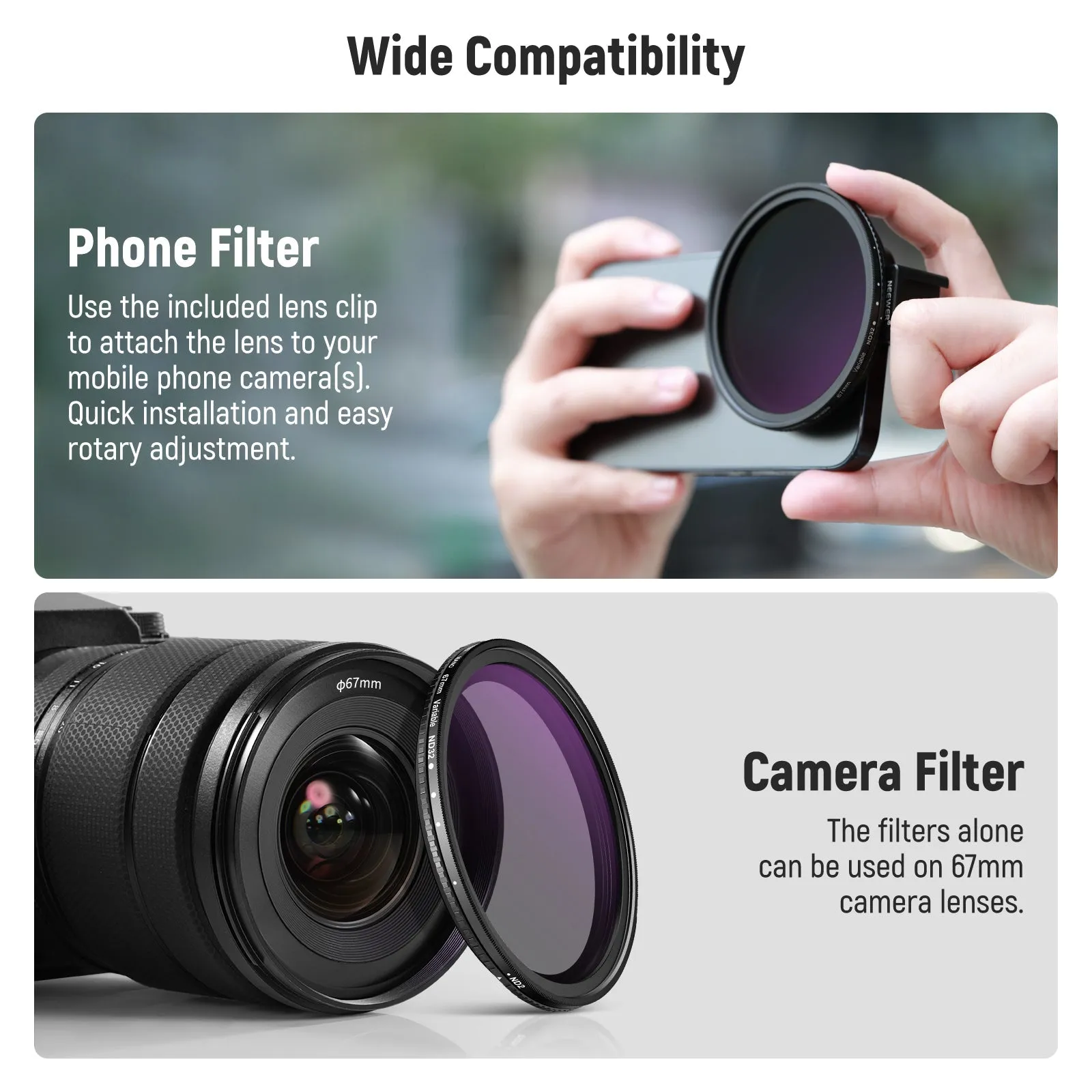 NEEWER Clip On 67mm ND2-ND32 Phone Lens Filter Kit