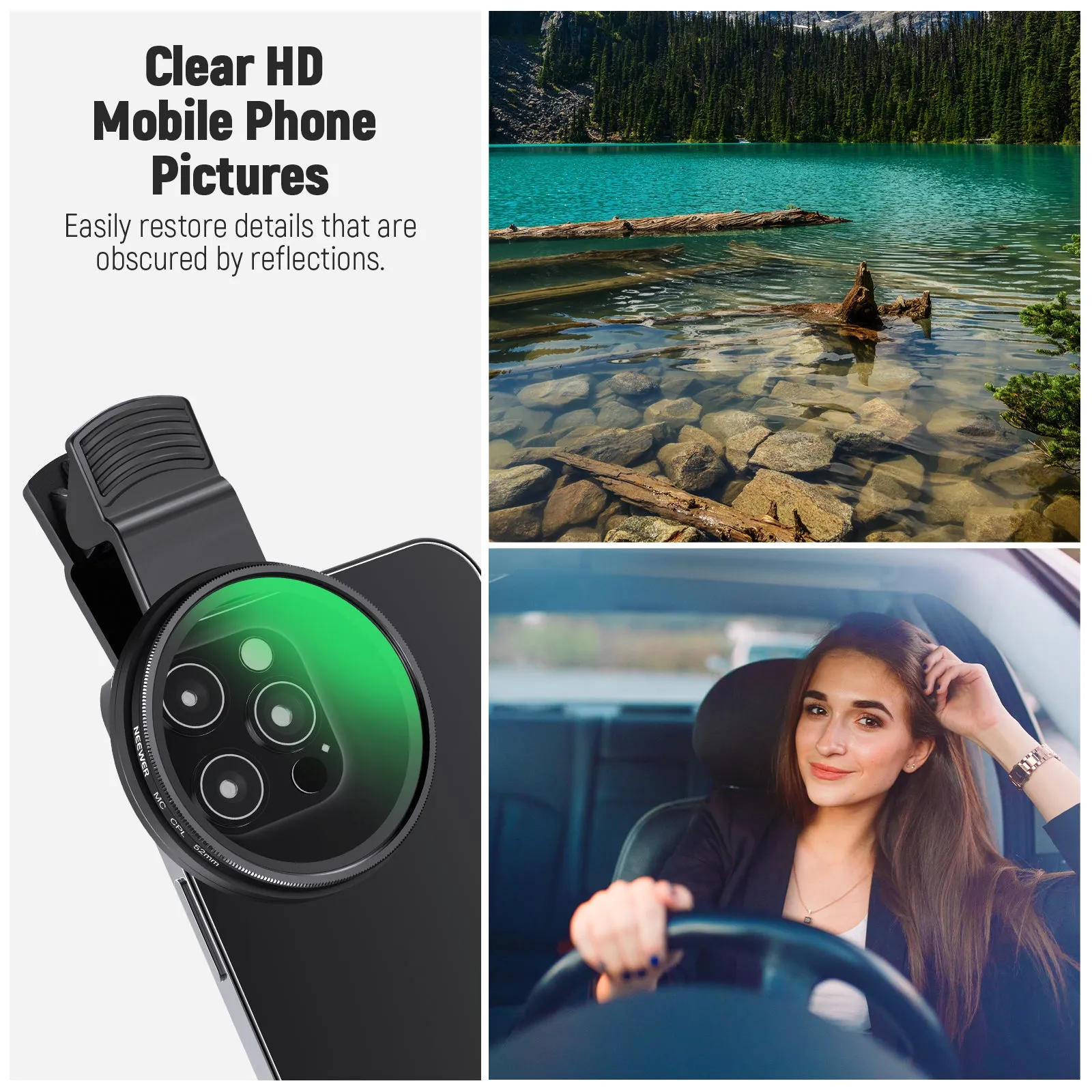 Enhanced 52mm NEEWER FL-26 CPL Filter with Clip for Smartphones & Samsung Devices