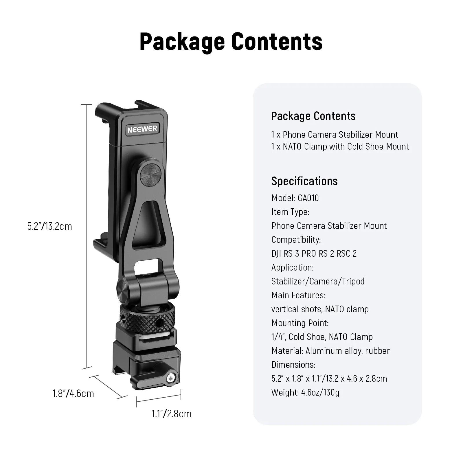 NEEWER GA010 Phone Tripod Mount For DJI RS 2 RSC 2 RS 3 Pro