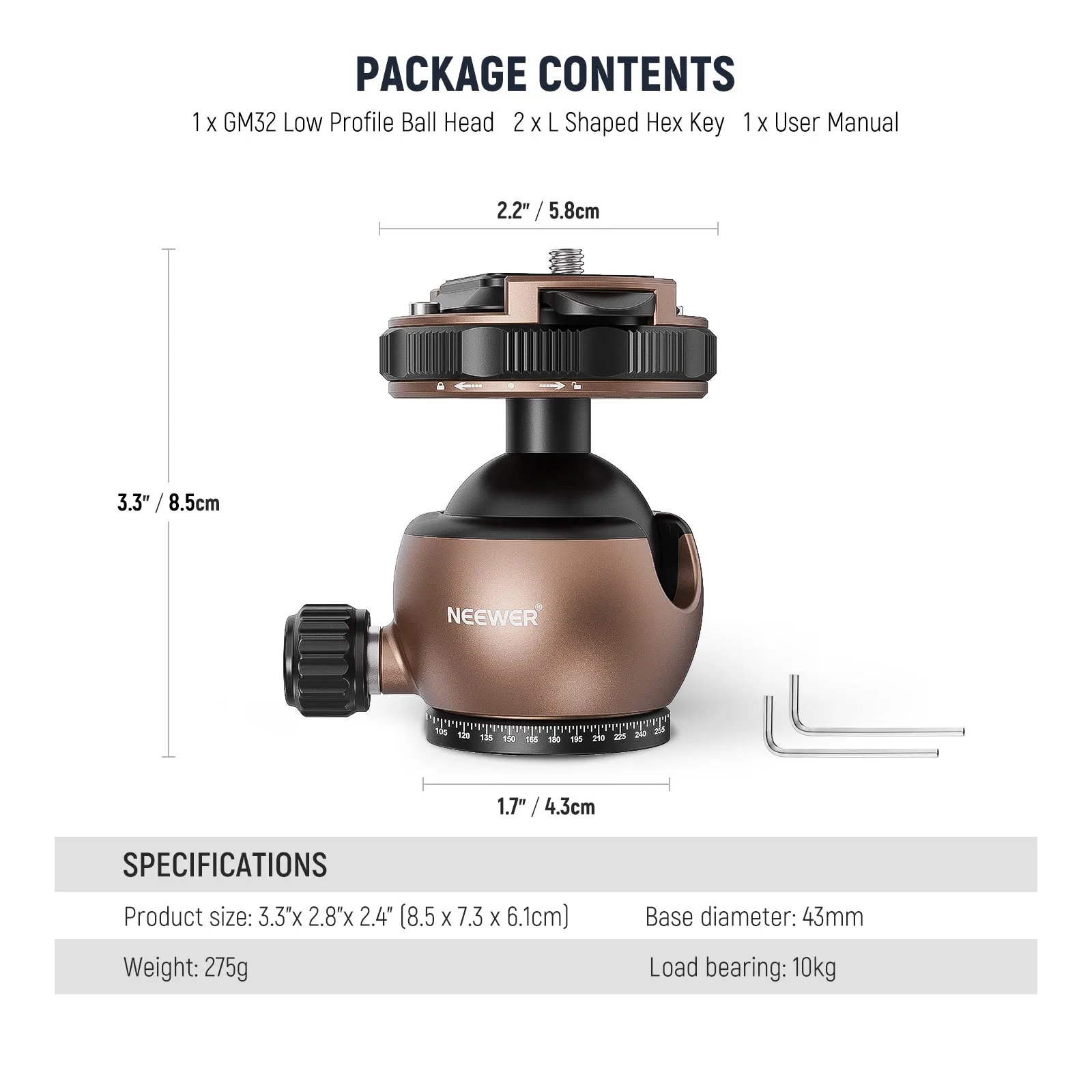 NEEWER GM32 Tripod Ball Head Mount Adapter