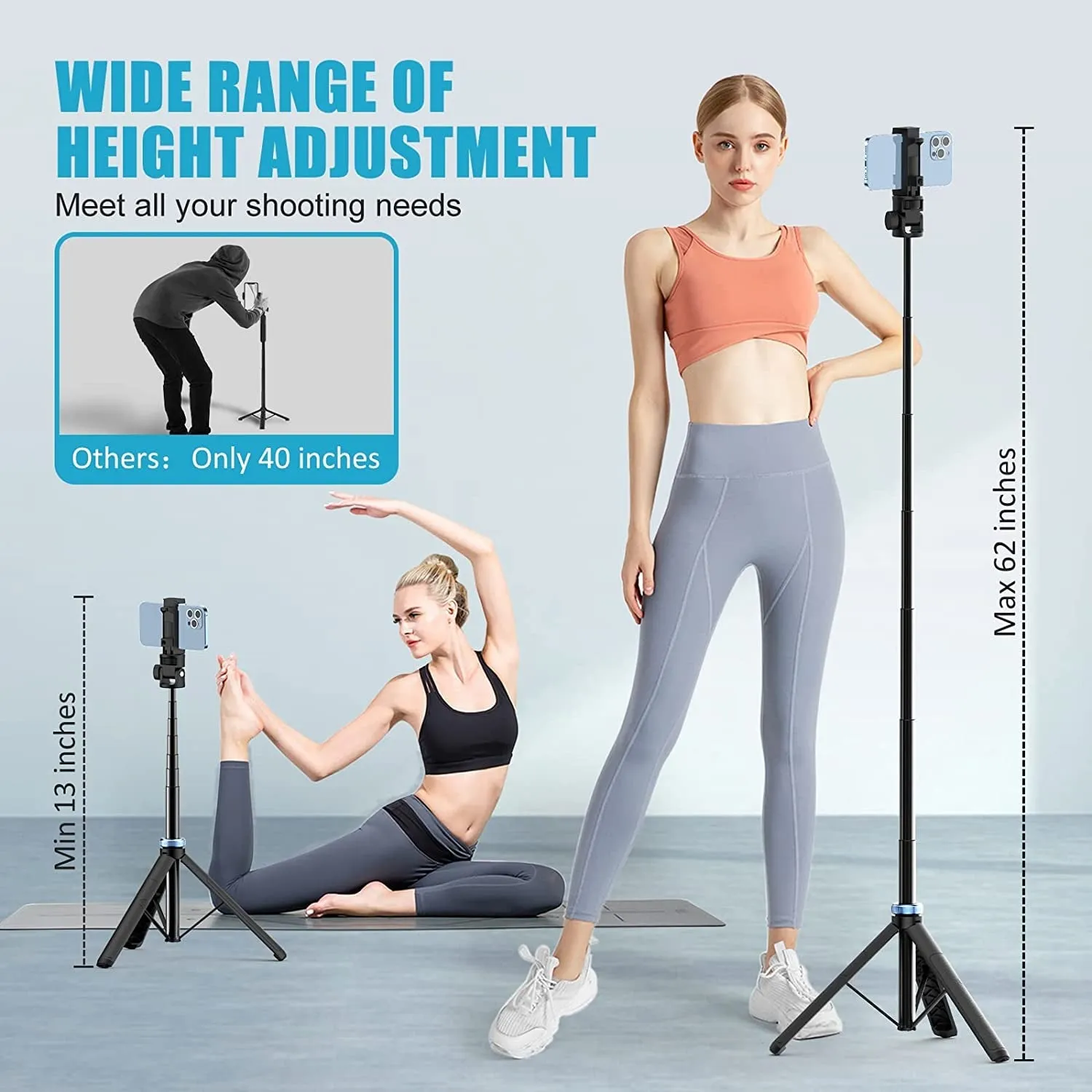 [Newest] 62" Selfie Stick Tripod with Remote - Kaiess Tripod for Iphone, High Strength Legs & Extendable Tube Tripod Stand, Fit for Iphone 13 Pro Max/13 Pro/12 Pro Max/Samsung S22/Camera/Gopro