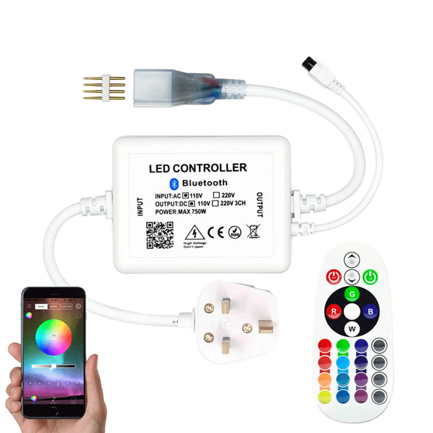 RGB LED Neon Flex 220V 240V 10x20mm Flat Shape IP65 Dimmable Bluetooth App Control