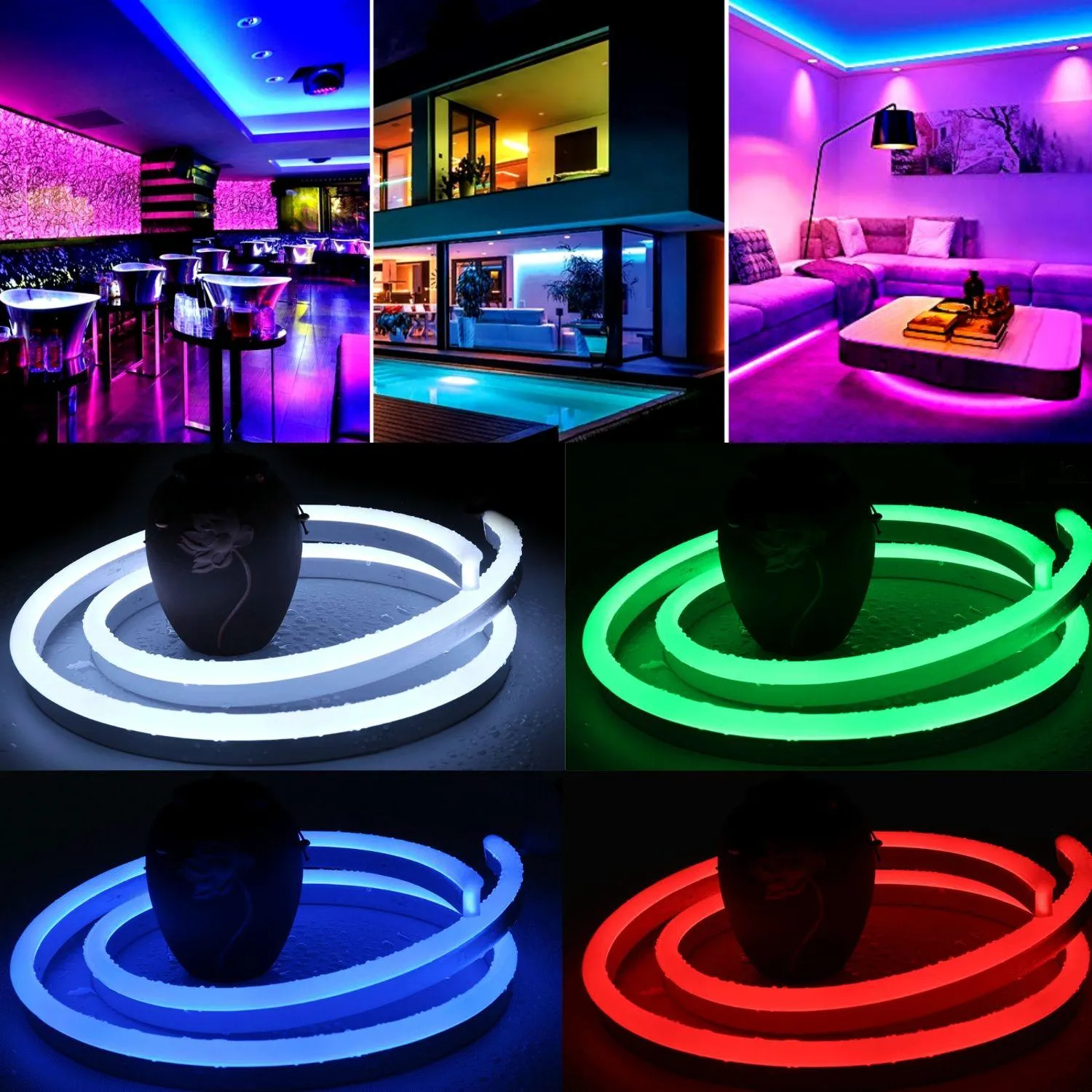 RGB LED Neon Flex 220V 240V 14x25mm Dimmable IP65 Bluetooth Controller & Remote