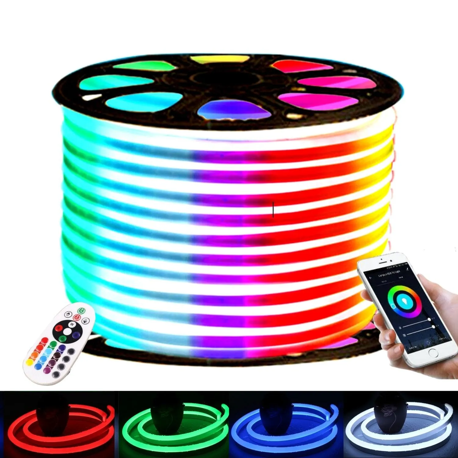 RGB LED Neon Flex 220V 240V 14x25mm Dimmable IP65 Bluetooth Controller & Remote