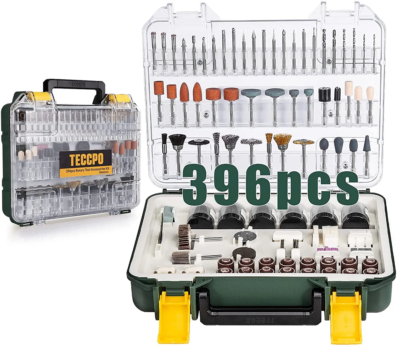 TECCPO Rotary Tool Accessories Kit, 396pcs Grinding Polishing Drilling Kits, 1/8" Shank Electric Grinder Universal Fitment for Easy Cutting, Grinding, Sanding, Sharpening, Carving and Polishing - TPAK01H