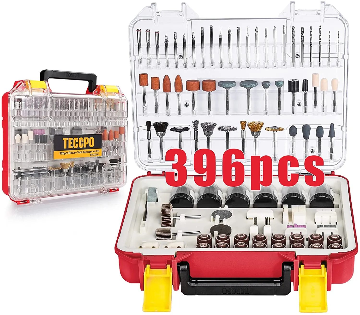 TECCPO Rotary Tool Accessories Kit, 396pcs Grinding Polishing Drilling Kits, 1/8" Shank Electric Grinder Universal Fitment for Easy Cutting, Grinding, Sanding, Sharpening, Carving and Polishing - TPAK01H